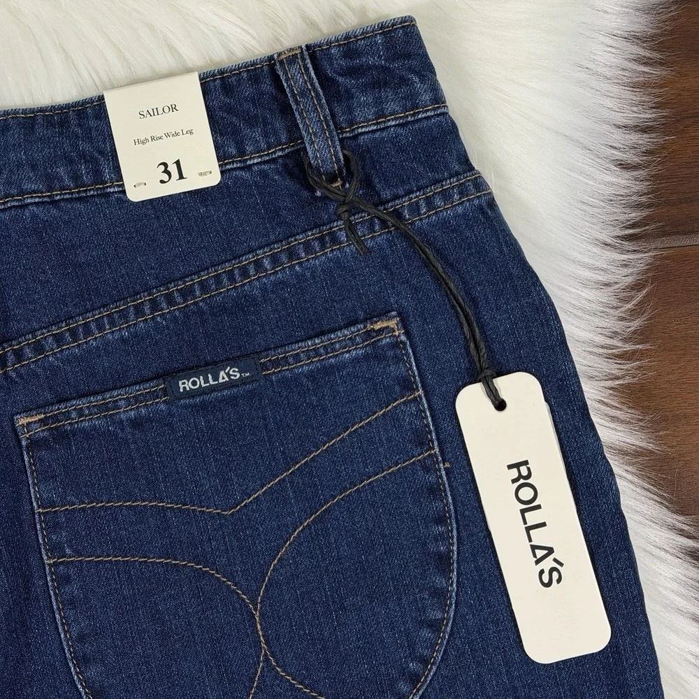 Rolla's Women's Size 31 Pacific Blue High Rise Wide Leg Sailor Scoop Denim Jeans